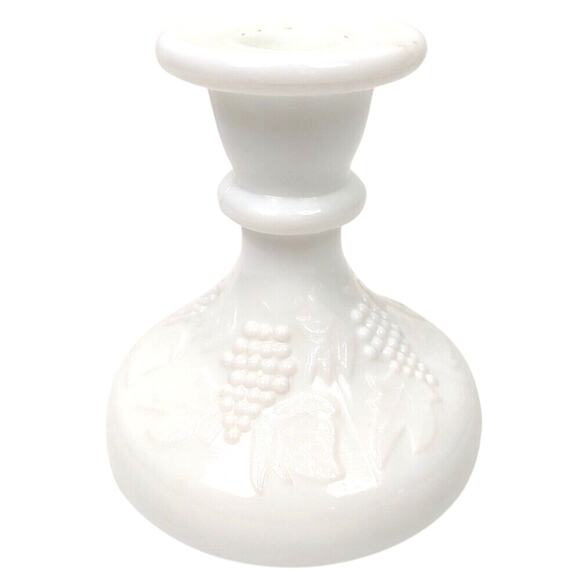 Vintage L.E. Smith Milk Glass Candle Stick Holder 4.5" Grape Cluster & Vine - Picture 6 of 6
